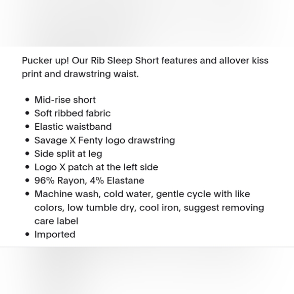 Savage X Fenty White/Red Lips Pout Ribbed Sleepwear Lounge Short Set- Plus 1X - Picture 3 of 3